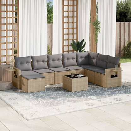 9-Delige Loungeset Met Kussens Poly Rattan Beige