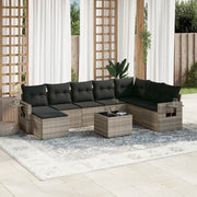 Loungeset 9-delig poly rattan lichtgrijs