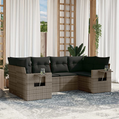 6-Delige Loungeset Met Kussens Poly Rattan Grijs