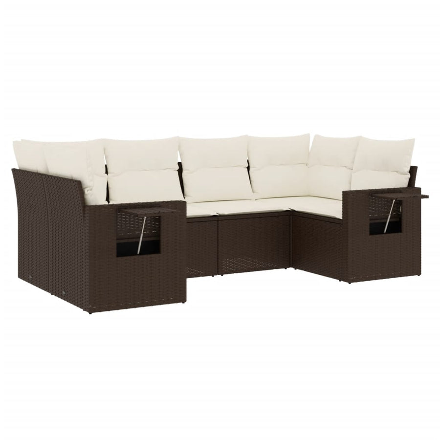 6-Delige Loungeset Met Kussens Poly Rattan Bruin