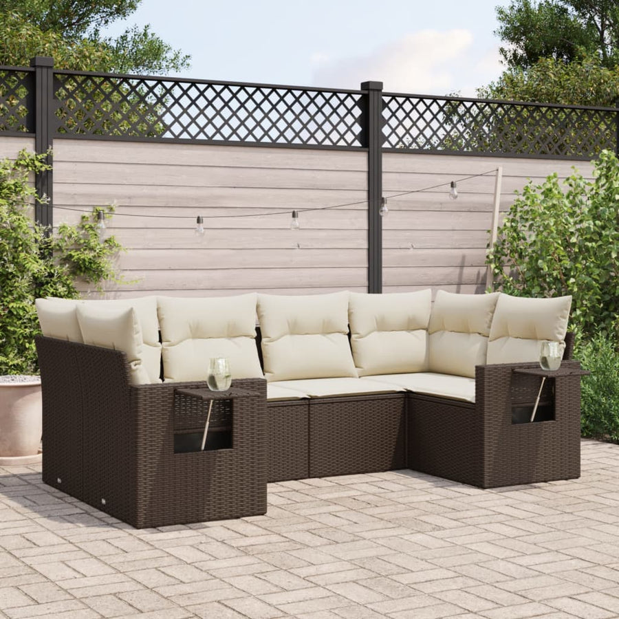 6-Delige Loungeset Met Kussens Poly Rattan Bruin