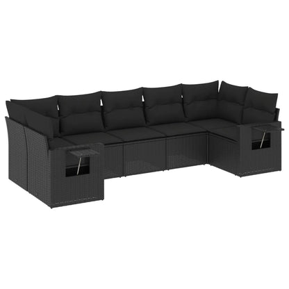 7-Delige Loungeset Met Kussens Poly Rattan Zwart