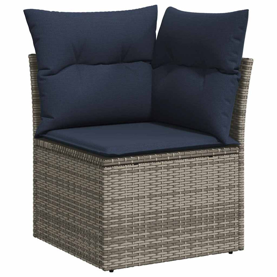 7-delige tuinbankset met kussens, grijs polyrotan