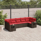 7-Piece Garden Bench Set with Cushions, Brown Poly Rattan