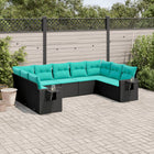 9-piece garden sofa set with cushions in black poly rattan