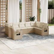 9-piece Lounge Set with Cushions Poly Rattan Beige