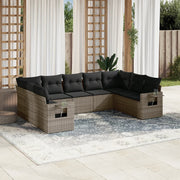 Loungeset 9-delig poly rattan grijs