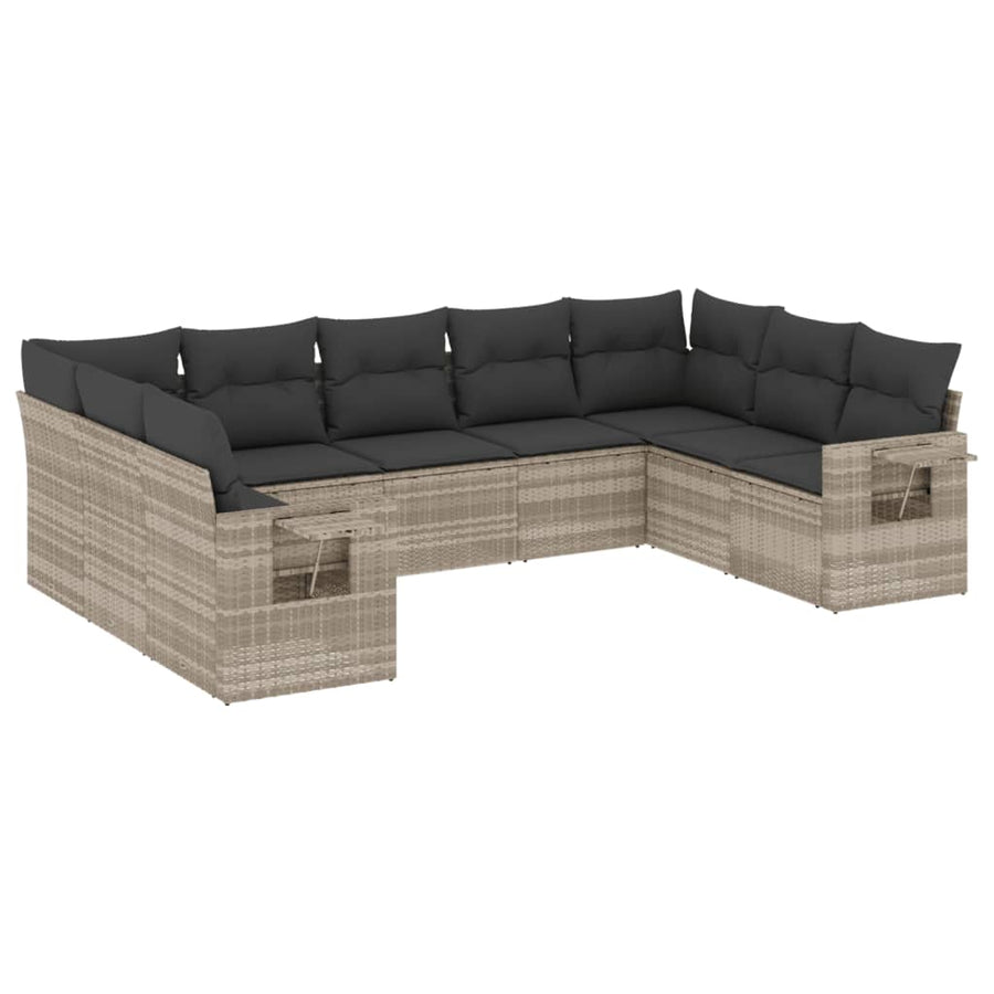 9-delige Loungeset met kussens poly rattan lichtgrijs