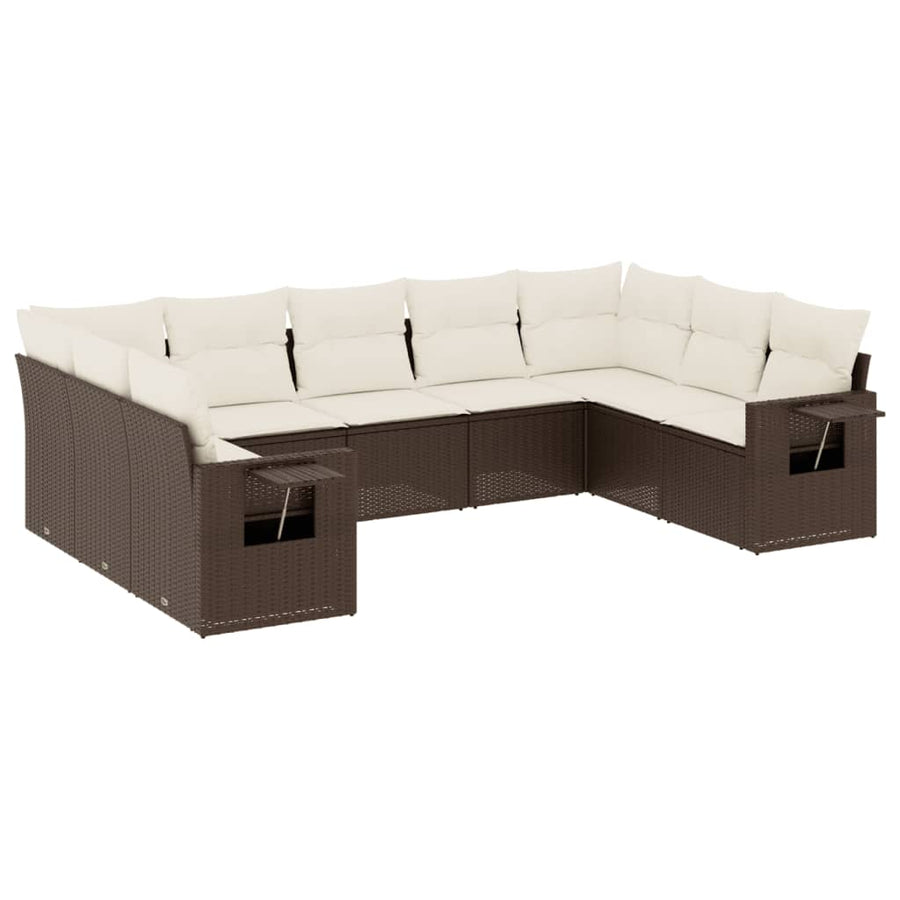 9-Delige Loungeset Met Kussens Poly Rattan Bruin