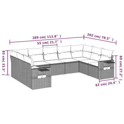 9-Delige Loungeset Met Kussens Poly Rattan Bruin