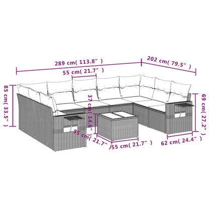 10-Delige Loungeset Met Kussens Poly Rattan Zwart