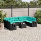 10-piece garden lounge set with cushions black poly rattan