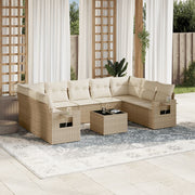 10-piece Lounge Set with Cushions Poly Rattan Beige