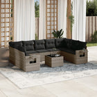 10-Delige Loungeset Met Kussens Poly Rattan Grijs