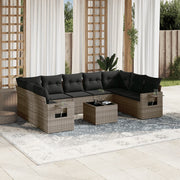 Loungeset 10-delig poly rattan grijs