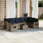 10-piece garden lounge set with cushions, grey poly rattan