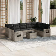 Loungeset 10-delig poly rattan lichtgrijs