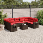 10-piece garden lounge set with cushions, brown poly rattan