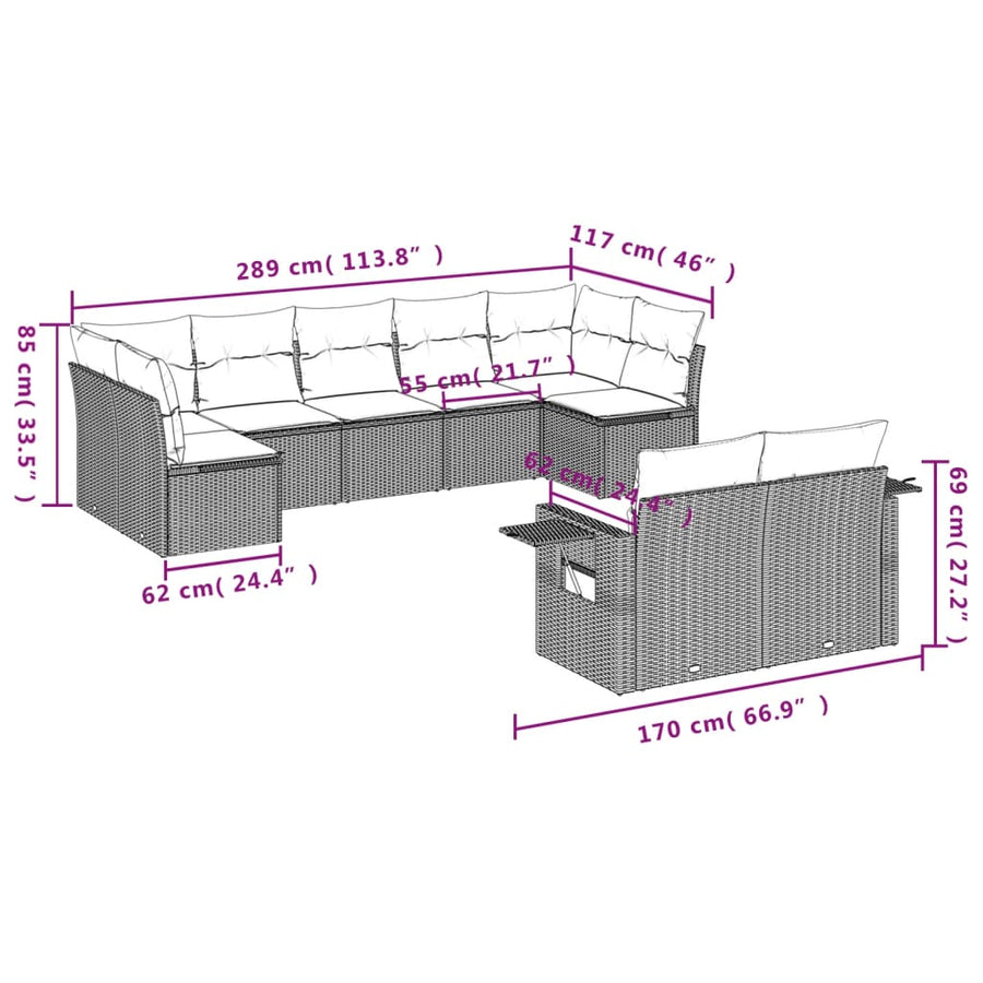 9-Delige Loungeset Met Kussens Poly Rattan Zwart