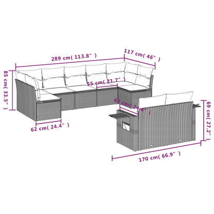 9-Delige Loungeset Met Kussens Poly Rattan Zwart