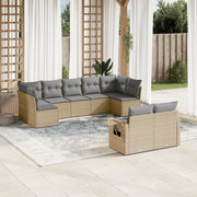 9-piece Lounge Set with Cushions Poly Rattan Beige