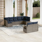 9-piece garden sofa set with cushions, grey poly rattan