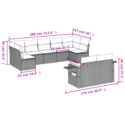 9-Delige Loungeset Met Kussens Poly Rattan Bruin
