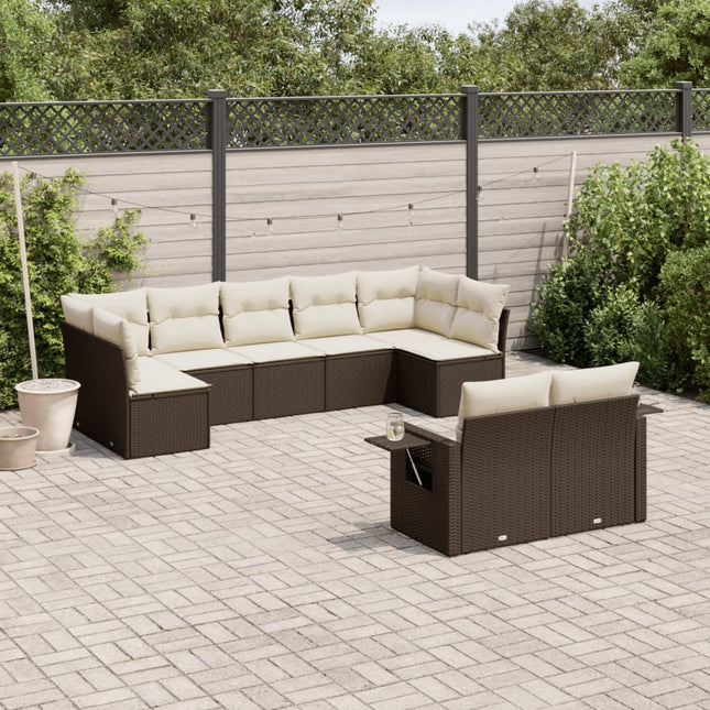 9-Delige Loungeset Met Kussens Poly Rattan Bruin