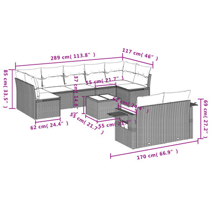 10-Delige Loungeset Met Kussens Poly Rattan Zwart