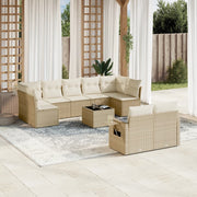 10-piece Lounge Set with Cushions Poly Rattan Beige