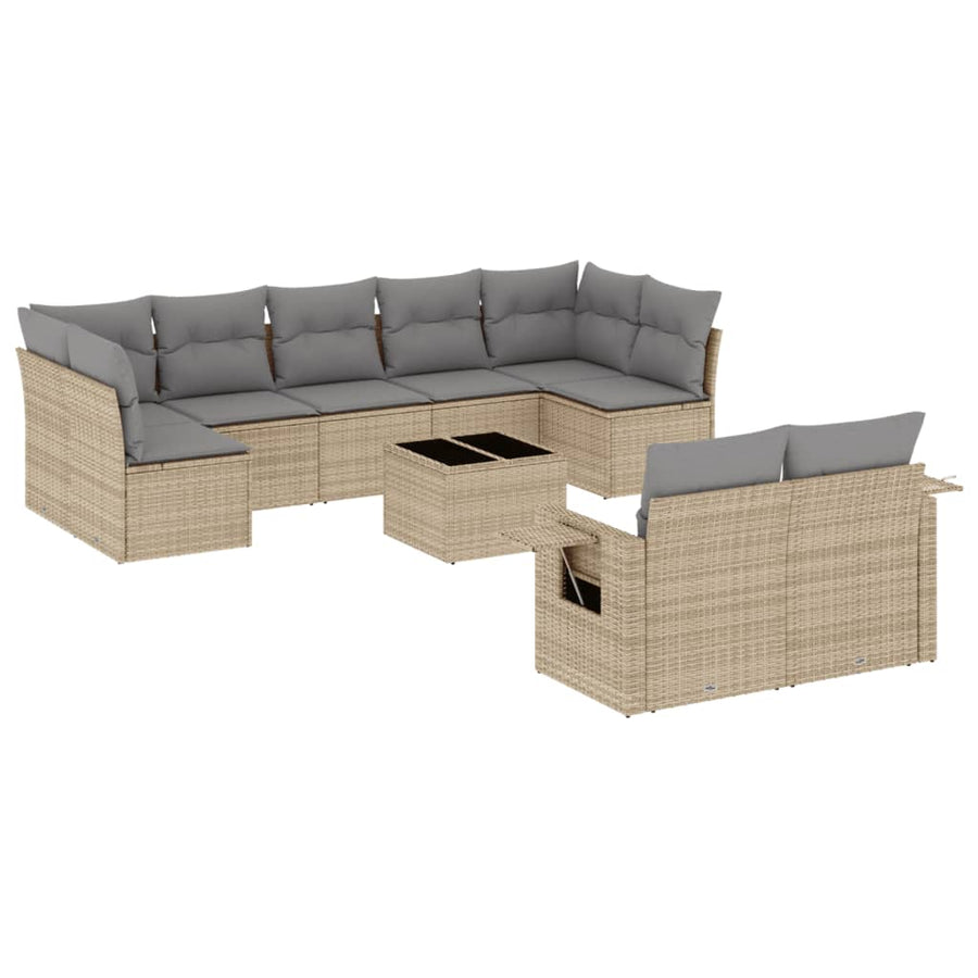 10-Delige Loungeset Met Kussens Poly Rattan Beige