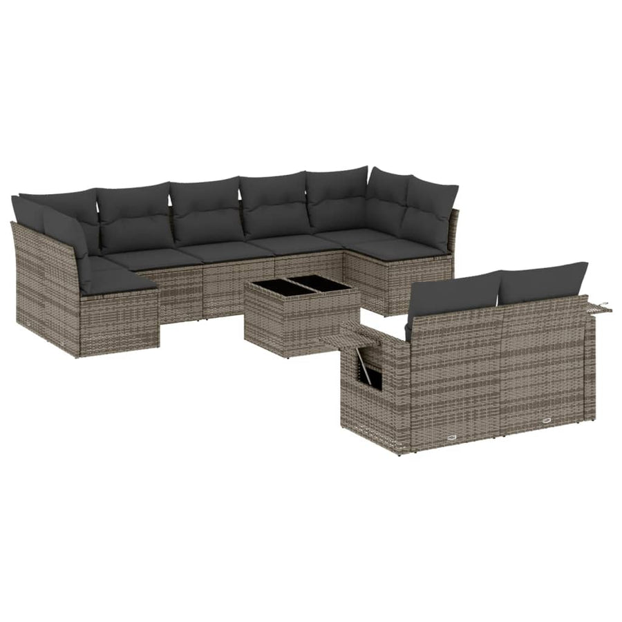 10-Delige Loungeset Met Kussens Poly Rattan Grijs