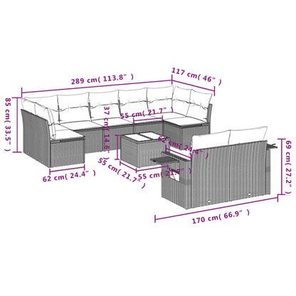 10-Delige Loungeset Met Kussens Poly Rattan Grijs