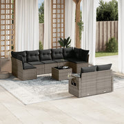 Loungeset poly rattan grijs 10-delig