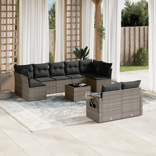 10-Delige Loungeset Met Kussens Poly Rattan Grijs