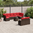 10-piece garden lounge set with cushions, brown poly rattan