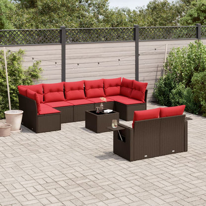 10-delige tuinbankset met kussens, bruin polyrotan