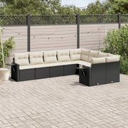Loungeset 9-delig poly rattan zwart met kussens
