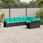 9-piece garden sofa set with cushions in black poly rattan