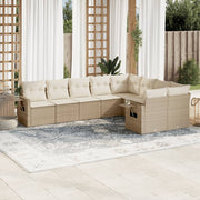 9-piece Lounge Set with Cushions Poly Rattan Beige