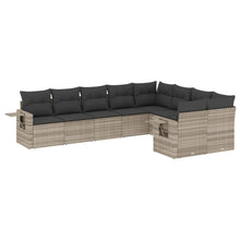 9-delige Loungeset met kussens poly rattan lichtgrijs