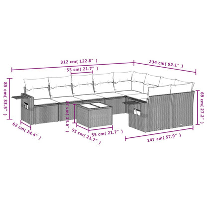 10-Delige Loungeset Met Kussens Poly Rattan Beige