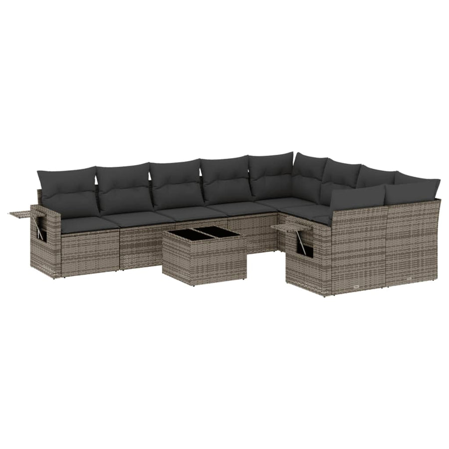 10-Delige Loungeset Met Kussens Poly Rattan Grijs