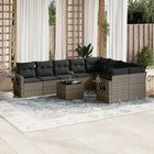 10-Delige Loungeset Met Kussens Poly Rattan Grijs