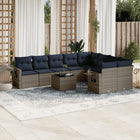 10-piece garden lounge set with cushions, grey poly rattan