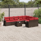 10-piece garden lounge set with cushions, brown poly rattan