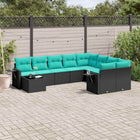 10-piece garden lounge set with cushions black poly rattan