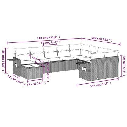 10-Delige Loungeset Met Kussens Poly Rattan Beige