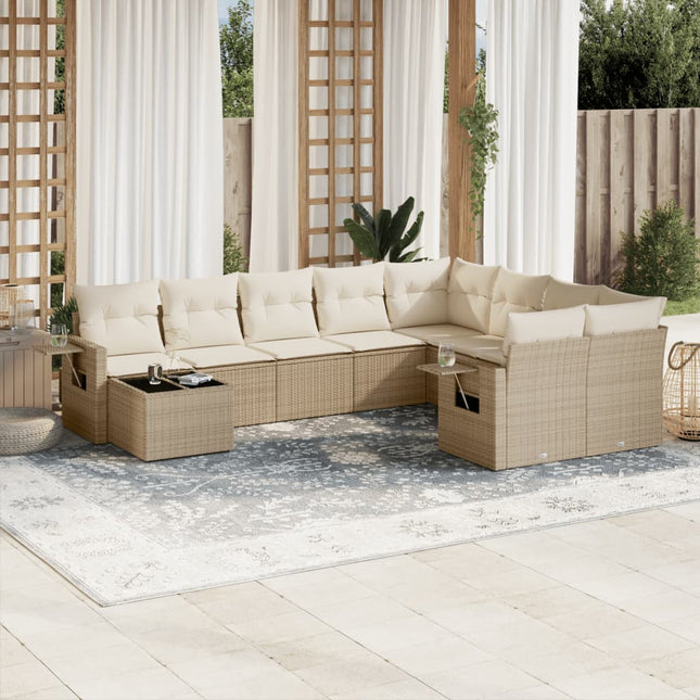 10-Delige Loungeset Met Kussens Poly Rattan Beige