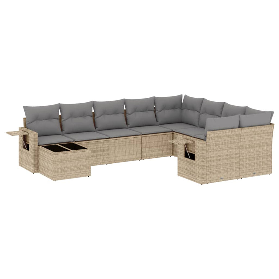 10-Delige Loungeset Met Kussens Poly Rattan Beige